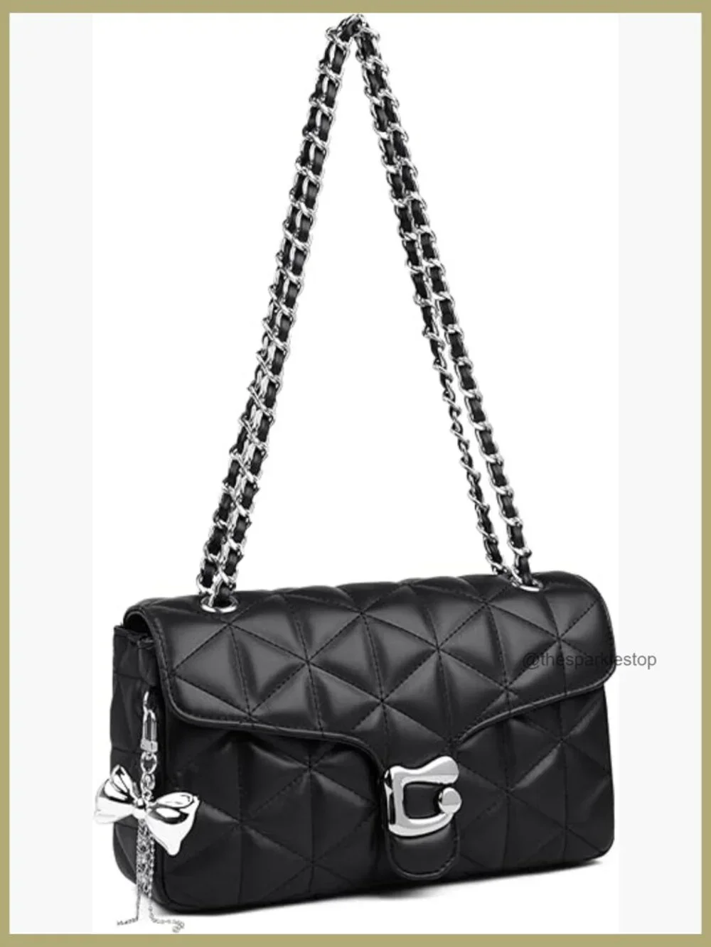 Quilted Crossbody Bag with Adjustable Chain Strap - Vegan Leather Satchel